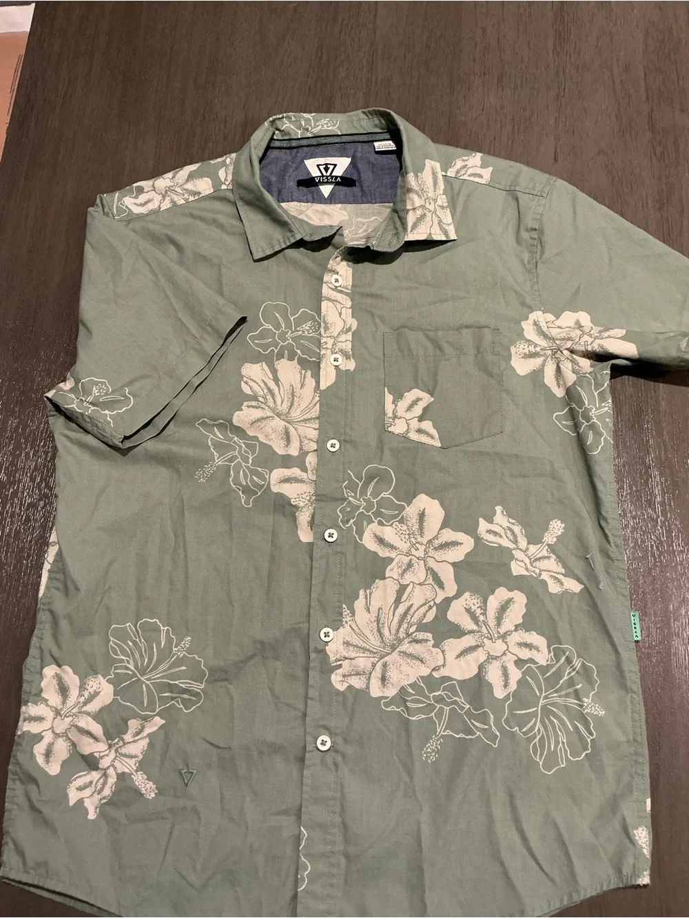 VISSLA Byebiscus Eco Sage Green Short-Sleeve Floral Button-Up Shirt M - Picture 2 of 13